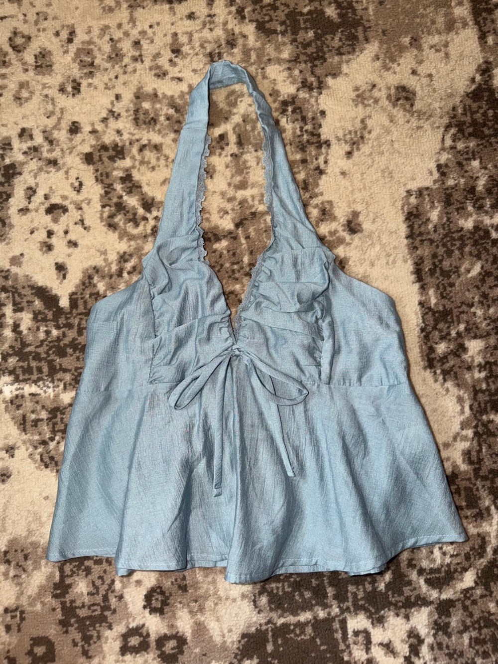 Light Blue Halter Ruffle Front Top